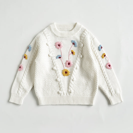 Suéter de Algodón para Bebé con Flores Bordadas a Mano