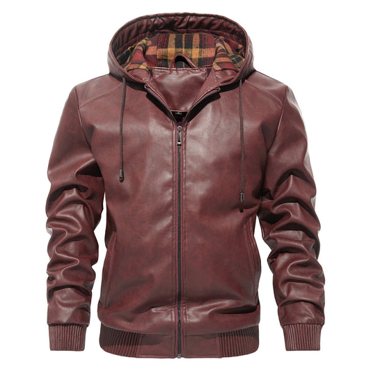 Abrigo de Cuero Hoodie Casual Versátil para Hombre - Image 2