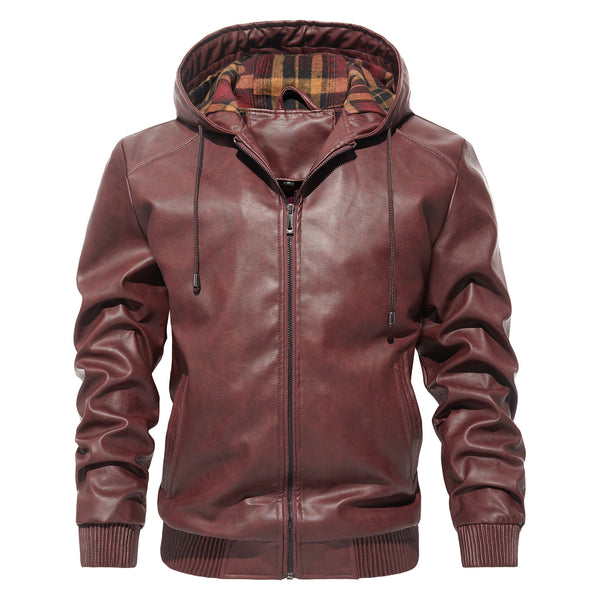 Abrigo de Cuero Hoodie Casual Versátil para Hombre