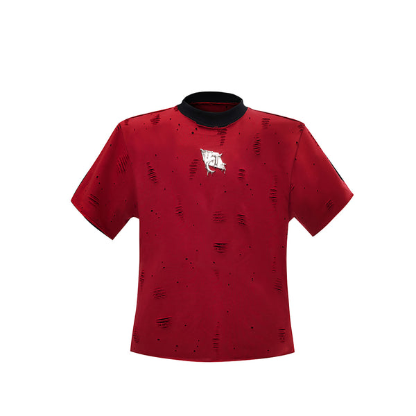 Playera Corta Holgada con Detalles Metálicos y Efecto Desgastado - Image 6