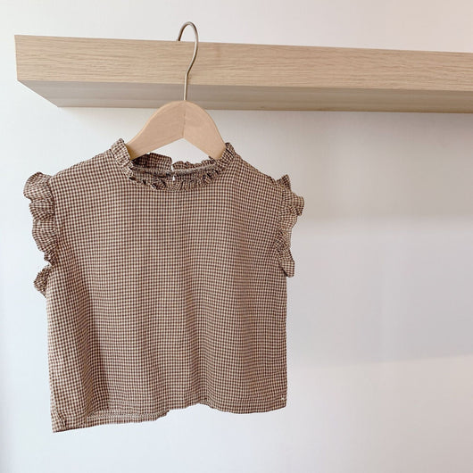 Blusa Sin Mangas a Cuadros con Detalles de Orejas de Madera y Encaje - Image 3