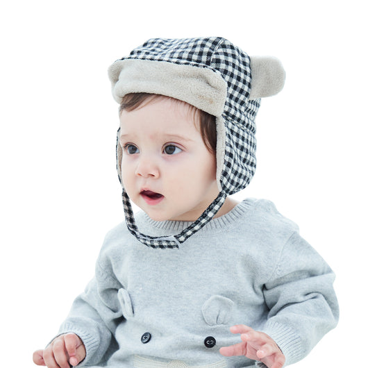 Gorro para Bebé de Cashmere con Orejas de Oso a Cuadros Blanco y Negro - Image 10