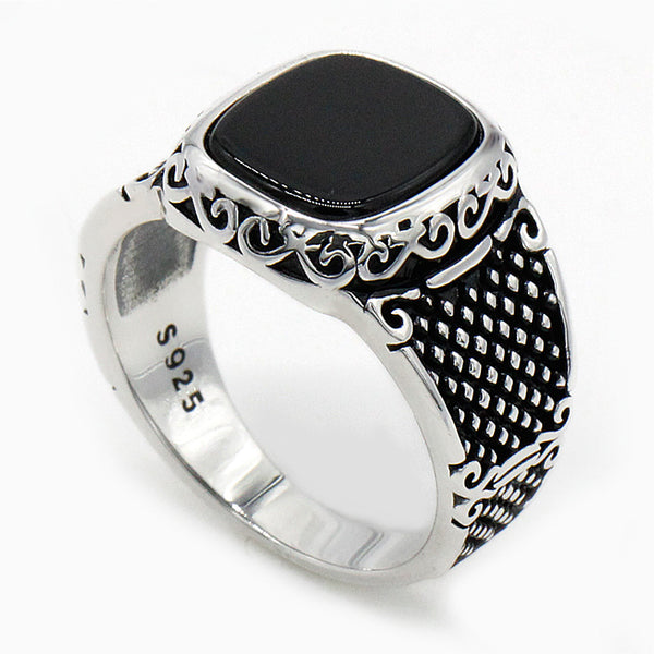 Anillo de Plata Tailandesa 925 con Ágata Negra Vintage