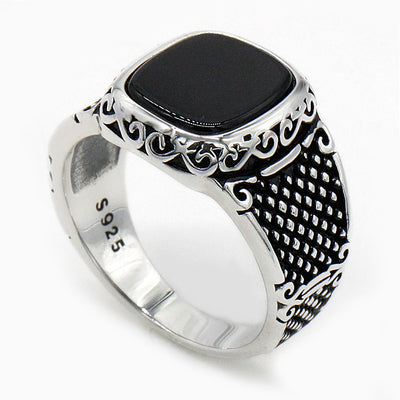 Anillo de Plata Tailandesa 925 con Ágata Negra Vintage - Image 2