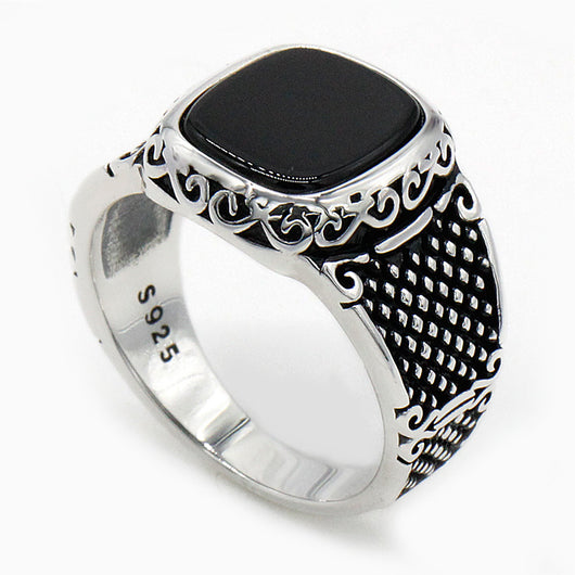 Anillo de Plata Tailandesa 925 con Ágata Negra Vintage - Image 2
