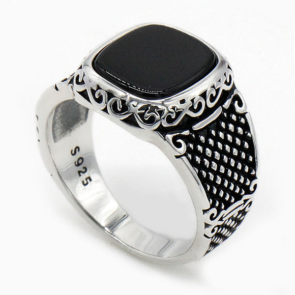 Anillo de Plata Tailandesa 925 con Ágata Negra Vintage