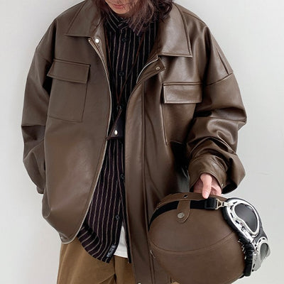 Chaqueta de Cuero Suelta Estilo Japonés para Primavera y Otoño