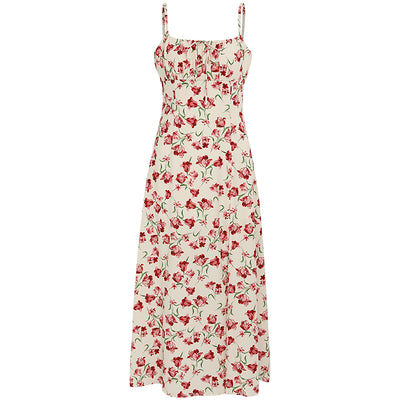 Vestido Vintage Floral Francés con Abertura y Tirantes - Image 14