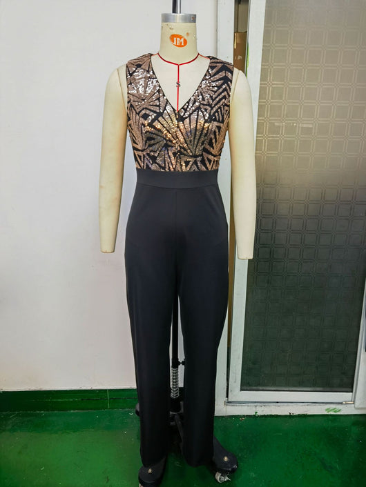 Jumpsuit Elegante con Escote en V y Detalles de Lentejuelas - Image 7