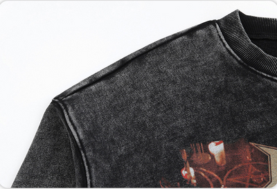 Suéter Cuello Redondo Hombre Tide Retro Lavado Oscuro Estampa Suelta - Image 17