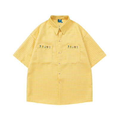 Camisa a Cuadros Bordada Suelta para Parejas - Diseño Versátil - Image 8