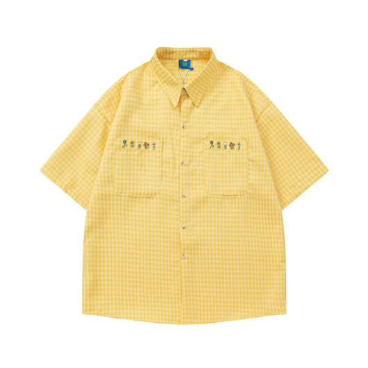 Camisa a Cuadros Bordada Suelta para Parejas - Diseño Versátil - Image 8