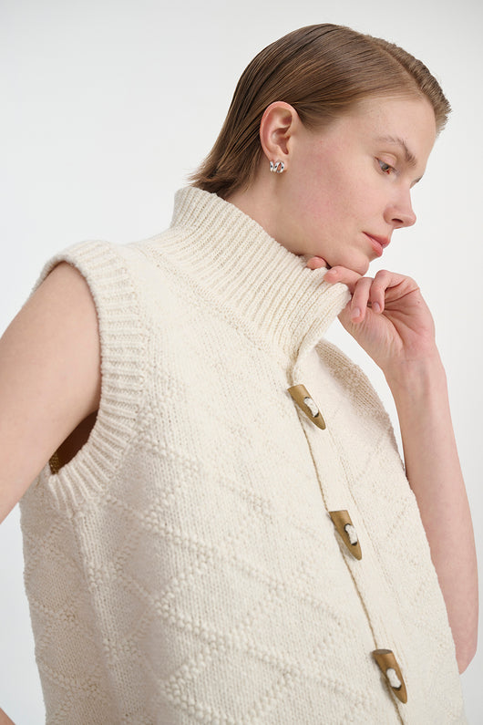 Chaleco Cardigan Tejido de Algodón con Textura Diamante - Image 16