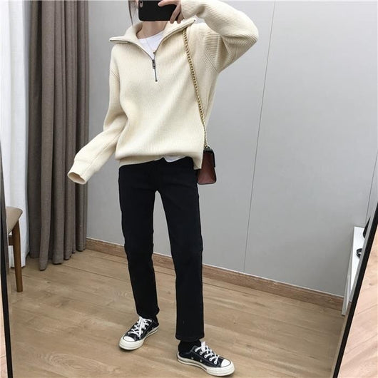 Suéter Pullover con Cuello Solapa Amplio y Cierre de Cremallera para Mujer - Image 10