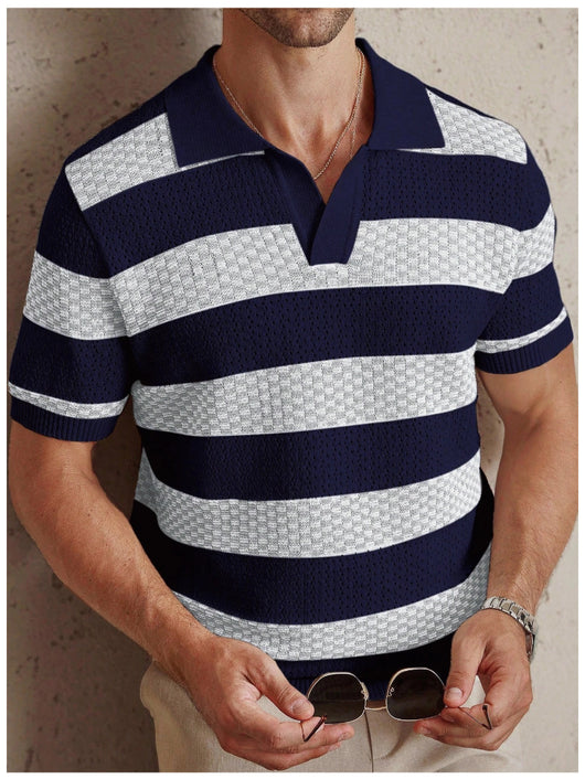 Polo Manga Corta Tejido a Rayas para Hombre - Image 9