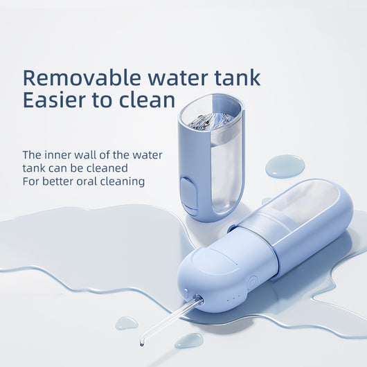 White portable electric dental water flosser with a clear nozzle and retractable water tank for oral hygiene. - Image 4
