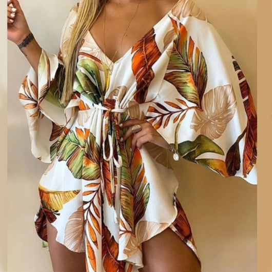 Vestido Elegante Escote V con Mangas Murciélago y Detalle de Cordones - Image 3