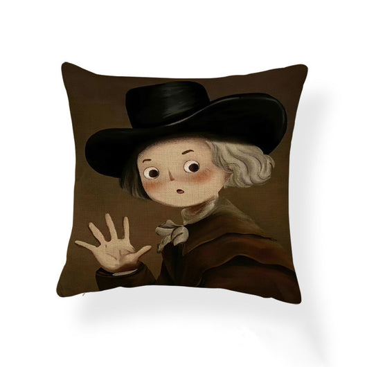 Funda de Almohada Estampada Niña Caricatura Cojín Pintura al Óleo Tela Mixta - Image 20