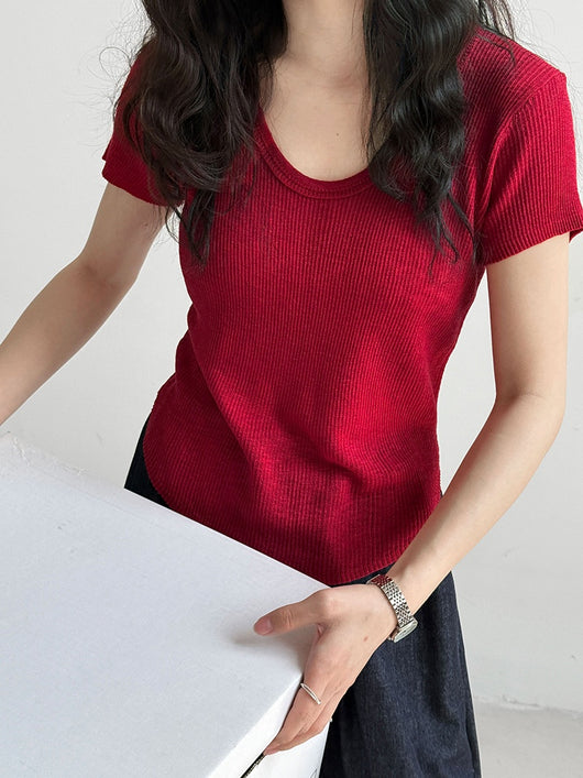 Camiseta Ajustada de Verano para Mujer - Cuello Redondo, Manga Corta y Cintura Definida - Image 27