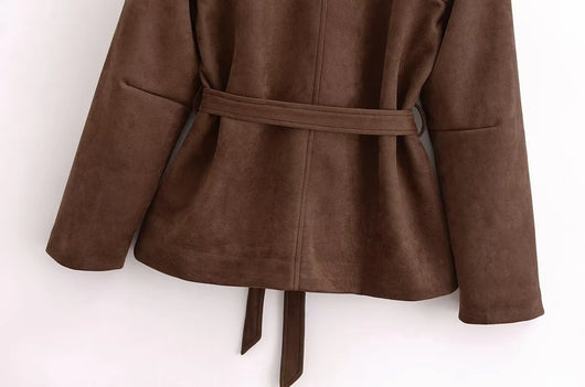Chaqueta Camisa Polo Suede con Cinturón - Manga Larga Oversize - Image 16