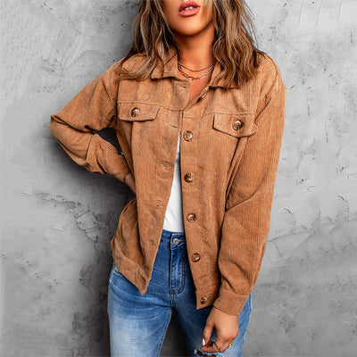 Camisa Chaqueta Casual de Pana con Bolsillos