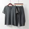 Asian Set: Embroidered Short-Sleeve Blouse and Linen-Cotton Capri Pants