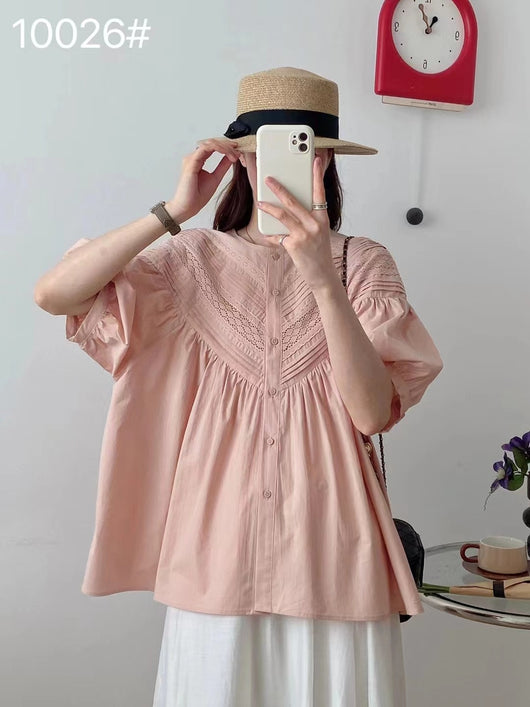 Blusa Clásica de Encaje Cuello Redondo Manga Corta - Image 13