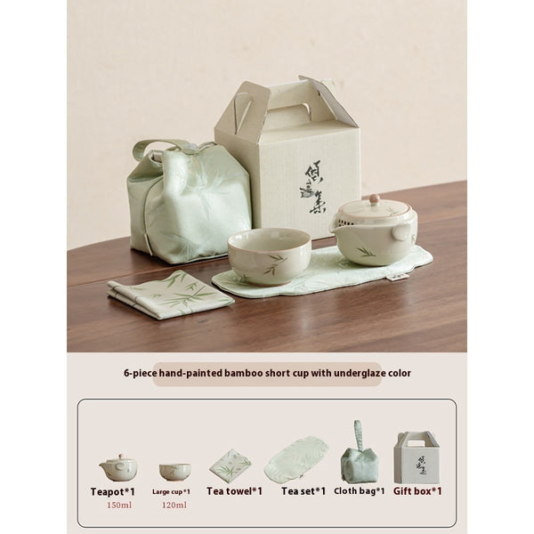 Juego de Té Portátil Bambú Pintado a Mano - Tetera y Taza Todo en Uno - Image 6
