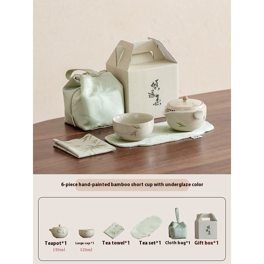 Juego de Té Portátil Bambú Pintado a Mano - Tetera y Taza Todo en Uno - Image 6