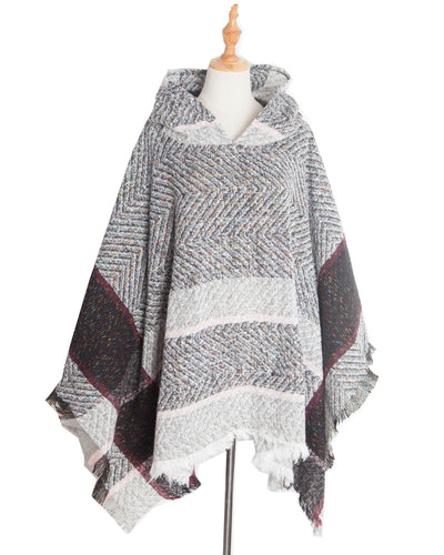 Poncho Capa Sudadera con Capucha Patrón Espina de Pez para Mujer - Image 6