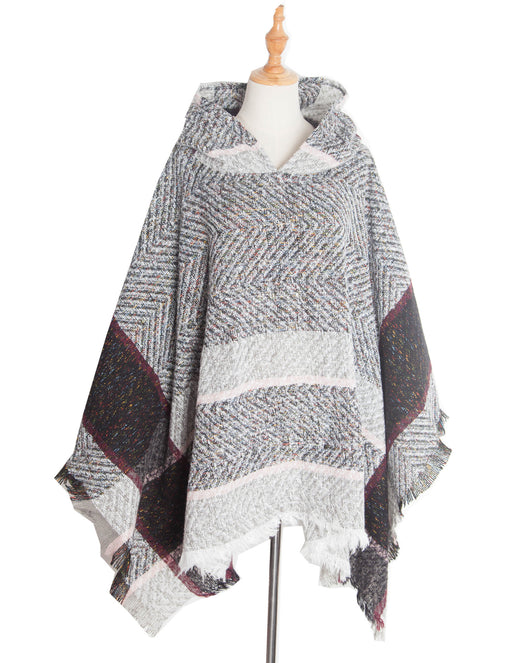 Poncho Capa Sudadera con Capucha Patrón Espina de Pez para Mujer - Image 6