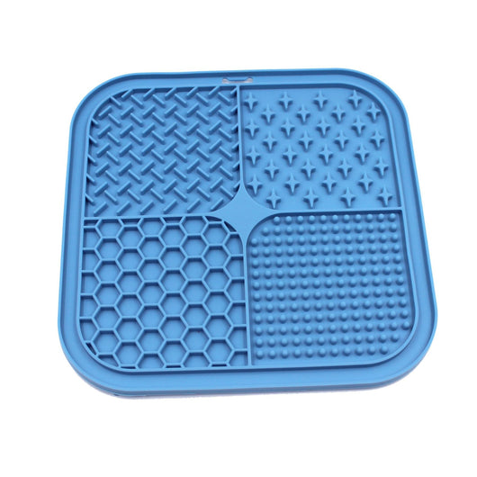 Gray silicone pet licking pad with four textured sections, designed for slow feeding and anti-choking. - Image 7