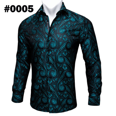 Camisa de Seda Estampado Paisley Azul Verdoso - Diseño Floral Sofisticado para Hombre - Image 37