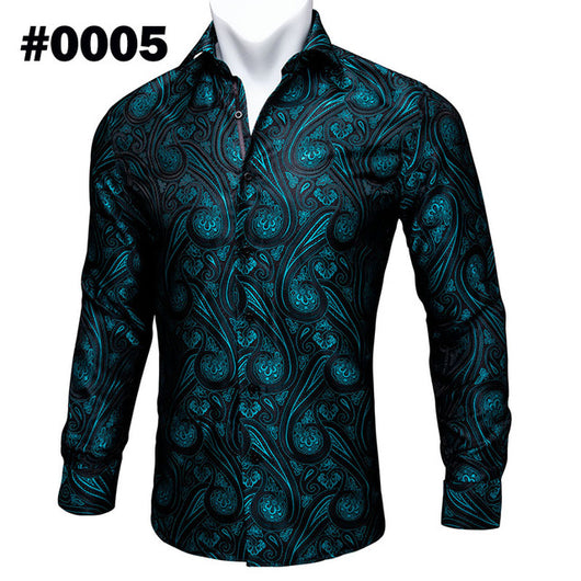 Camisa de Seda Estampado Paisley Azul Verdoso - Diseño Floral Sofisticado para Hombre - Image 37