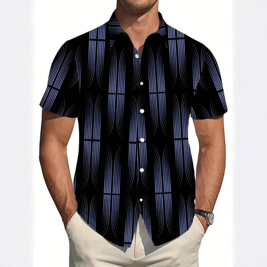 Camisa Manga Corta Hombre con Estampado Geométrico Moderno - Image 4