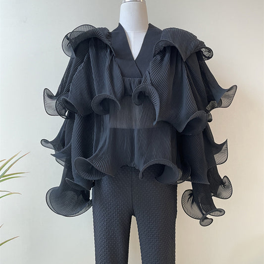 Blusa Elegante de Gasa con Volantes