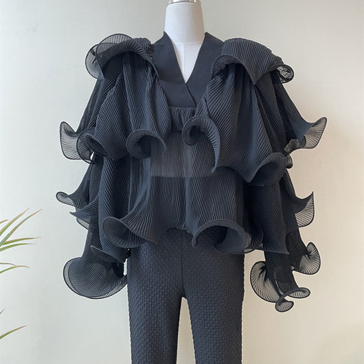Blusa Elegante de Gasa con Volantes
