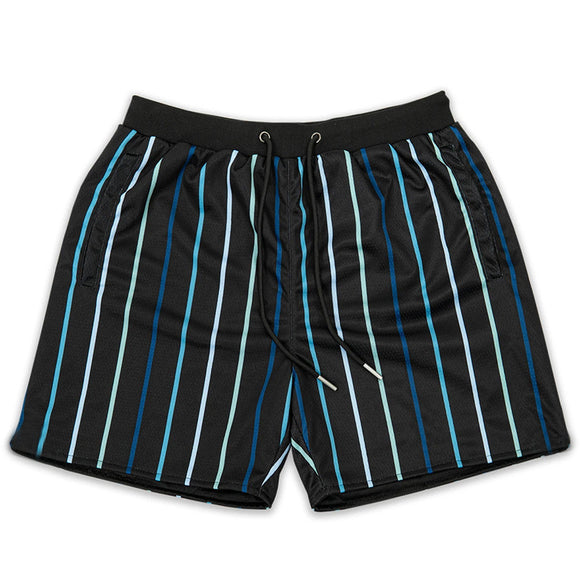 Shorts de Playa Estampado Digital a Rayas Secado Rápido Malla Holgada