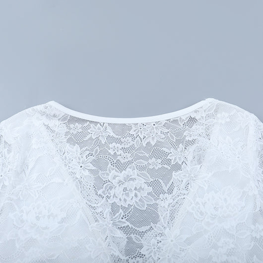 Blusa Elegante de Encaje con Escote en V y Mangas Largas - Image 10