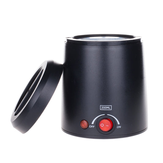 Black portable constant temperature wax melting machine with a 200ml capacity, featuring an on/off switch.