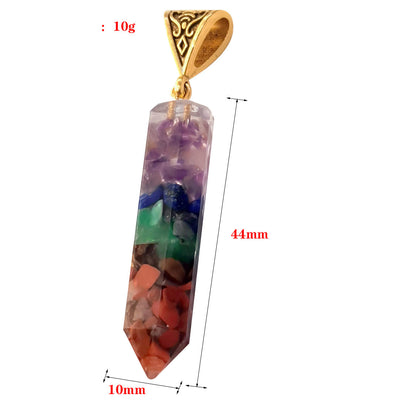 Collar Hexagonal de Piedras Trituradas de los Siete Chakras con Colgante Aura - Image 5