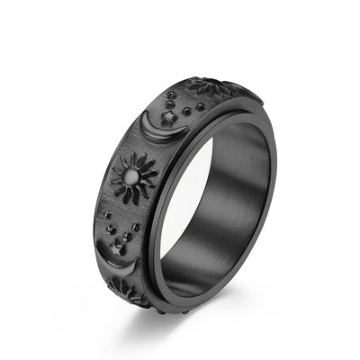 Anillo Giratorio de Acero Titanio con Estrellas, Sol y Luna - Image 7