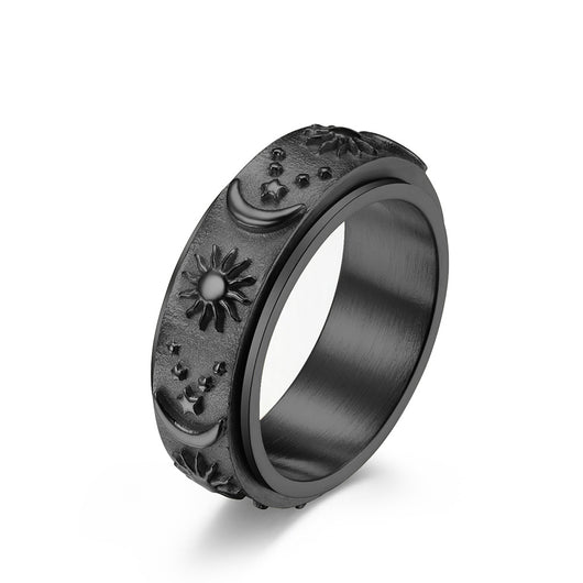 Anillo Giratorio de Acero Titanio con Estrellas, Sol y Luna - Image 7