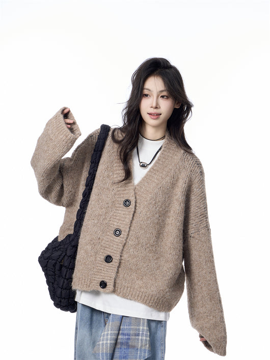 Cardigan de Punto Cuello V Mujer Estilo Relajado Suéter Holgado - Image 21