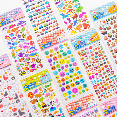 Sheet of colorful puffy alphabet stickers with cute cartoon animals, food, and objects for decoration. - Image 3