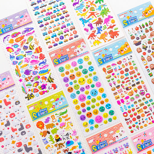 Sheet of colorful puffy alphabet stickers with cute cartoon animals, food, and objects for decoration. - Image 3