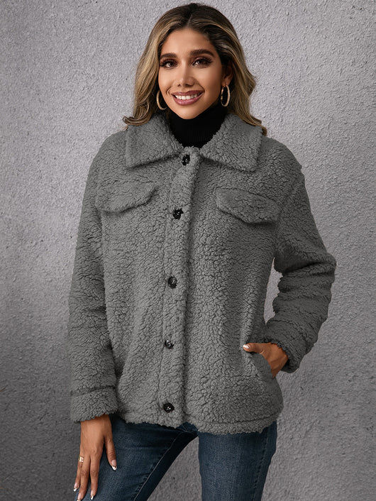Abrigo Polar Corto con Solapa y Botones para Mujer - Image 11