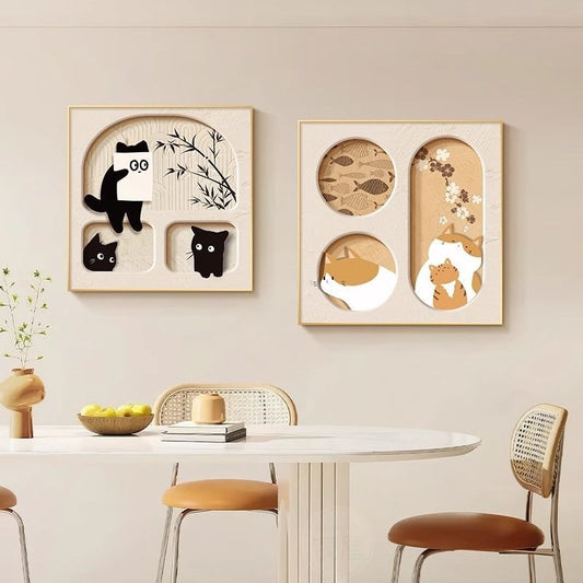 Cuadro Decorativo Gato Adorable Estilo Crema para Sala y Comedor - Image 2