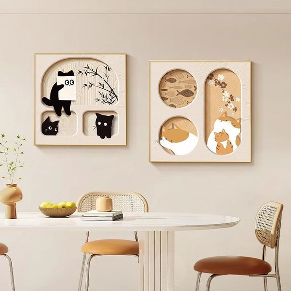 Cuadro Decorativo Gato Adorable Estilo Crema para Sala y Comedor - Image 2