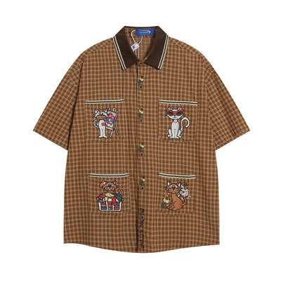 Playera Bordada con Gato de Dibujos Animados para Hombre